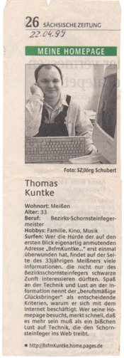 Artikel in der Sächsischen Zeitung am 22-04-1999 über die damalige Homepage mit der etwas sperrigen URL "http://BsfmKuntke.home.pages.de"